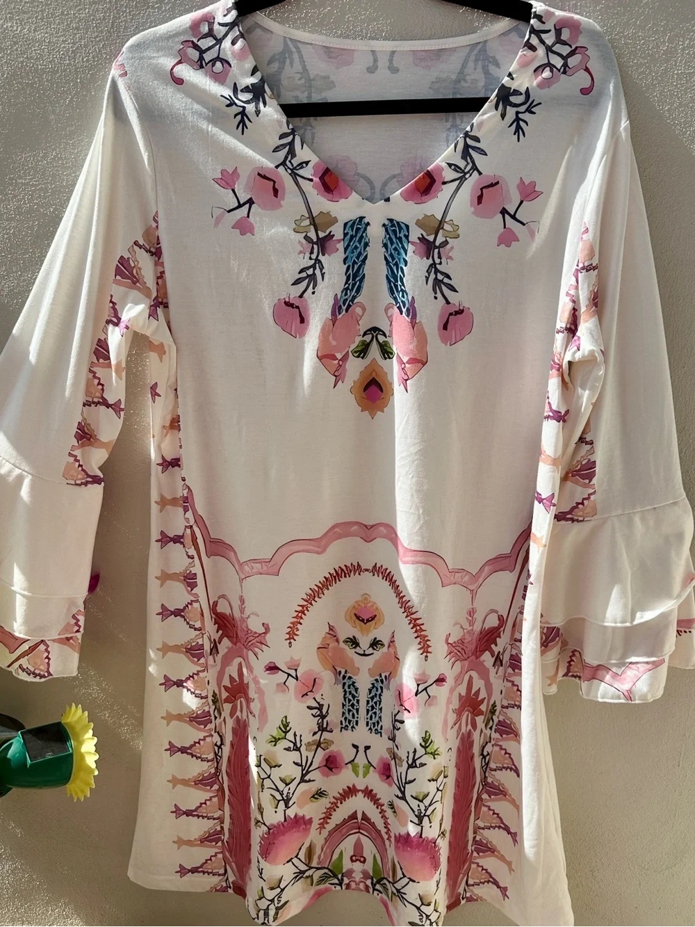 Women's dress with Cream with Pink Floral Print - Picture 4 of 7